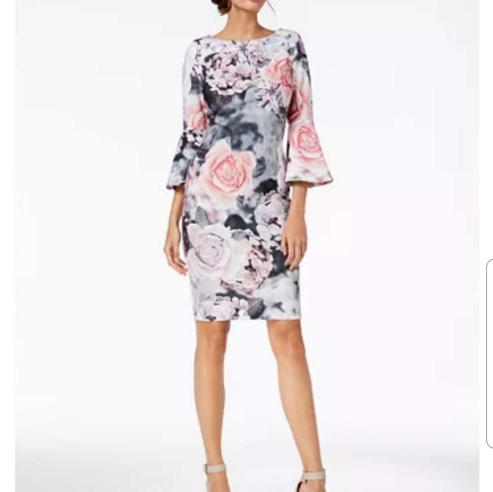 Calvin Klein Floral-Print Bell-Sleeve Sheath Dress